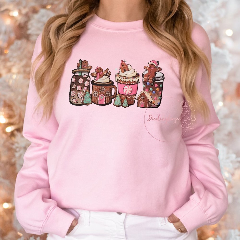 Gingerbread Holiday Drinks Unisex Graphic Crew Neck Sweatshirt